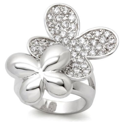MA0W147 - Rhodium Brass Ring with AAA Grade CZ  in Clear