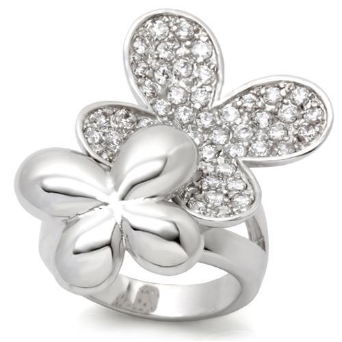 MA0W147 - Rhodium Brass Ring with AAA Grade CZ  in Clear