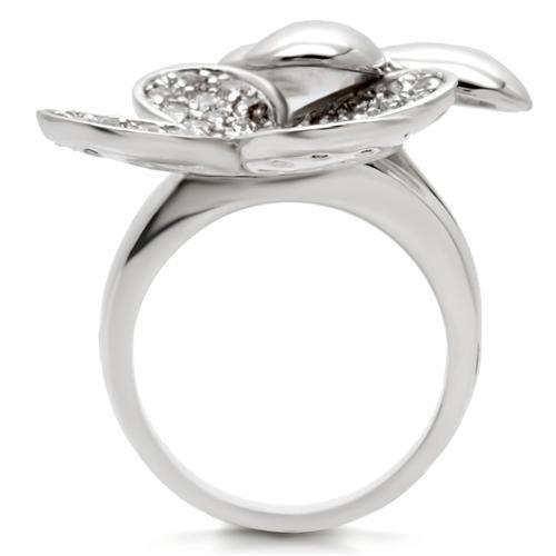 MA0W147 - Rhodium Brass Ring with AAA Grade CZ  in Clear