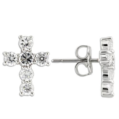 MA0W155 - Rhodium 925 Sterling Silver Earrings with AAA Grade CZ  in Clear