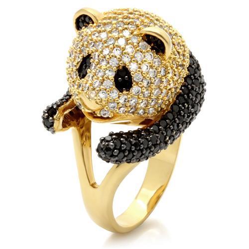 MA0W182 - Gold+Ruthenium Brass Ring with AAA Grade CZ  in Jet