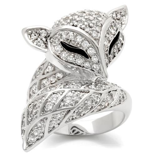 MA0W185 - Rhodium Brass Ring with AAA Grade CZ  in Clear