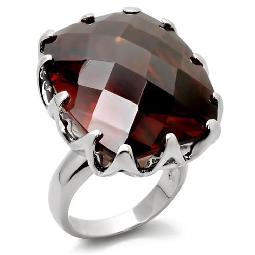 MA0W198 - Rhodium Brass Ring with AAA Grade CZ  in Smoky Topaz