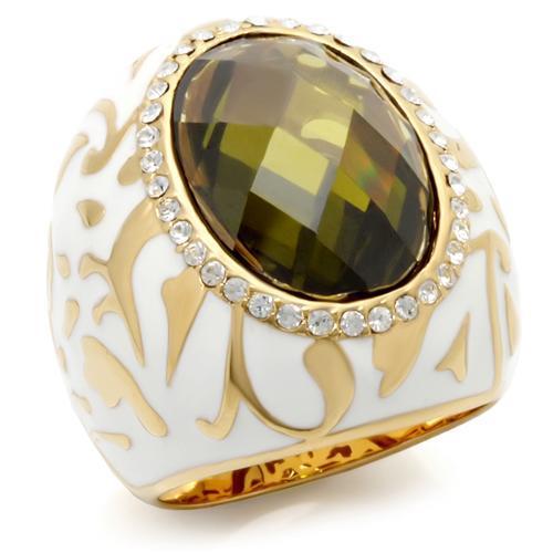 MA0W200 Gold Brass Ring with AAA Grade CZ in Olivine color