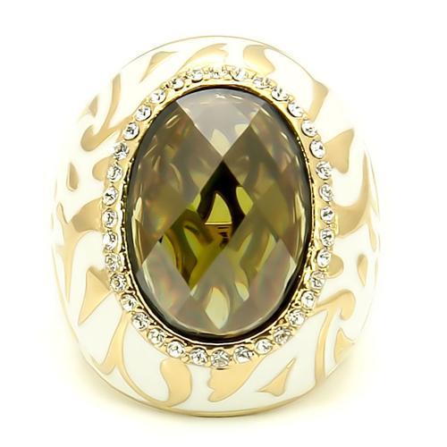 MA0W200 Gold Brass Ring with AAA Grade CZ in Olivine color