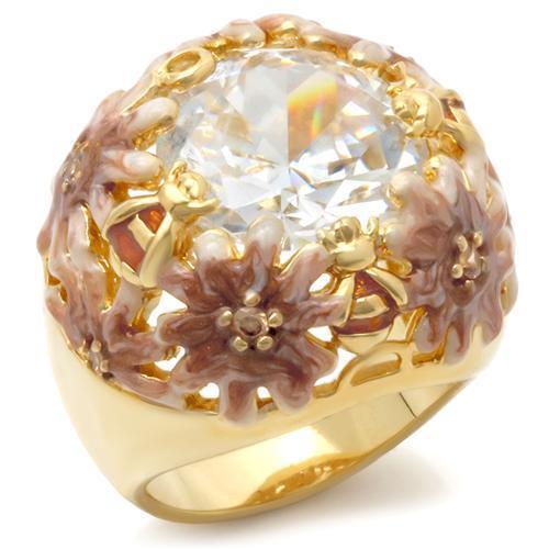MA0W203 - Matte Gold & Gold Brass Ring with AAA Grade CZ  in Clear