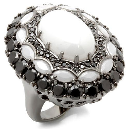 MA0W213 - Ruthenium Brass Ring with Milky CZ  in White