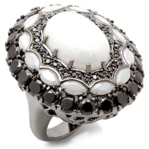 MA0W213 - Ruthenium Brass Ring with Milky CZ  in White