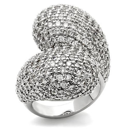 MA0W216 - Rhodium Brass Ring with AAA Grade CZ  in Clear