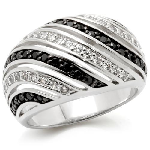 MA0W224 - Rhodium + Ruthenium Brass Ring with AAA Grade CZ  in Jet