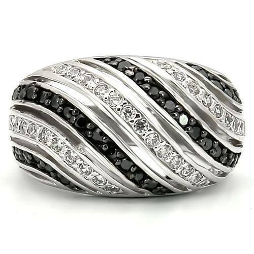 MA0W224 - Rhodium + Ruthenium Brass Ring with AAA Grade CZ  in Jet