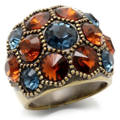 MA0W234 - Antique Copper Brass Ring with Top Grade Crystal  in Multi Color