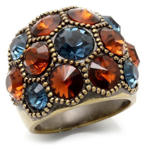 MA0W234 - Antique Copper Brass Ring with Top Grade Crystal  in Multi Color