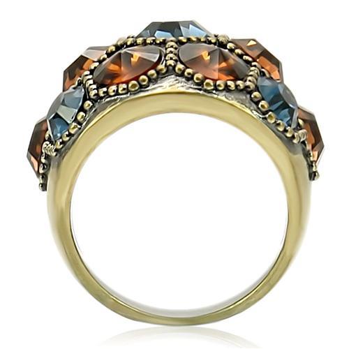 MA0W234 - Antique Copper Brass Ring with Top Grade Crystal  in Multi Color