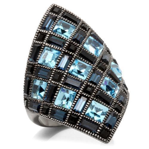 MA0W235 - Ruthenium Brass Ring with Top Grade Crystal  in Sea Blue