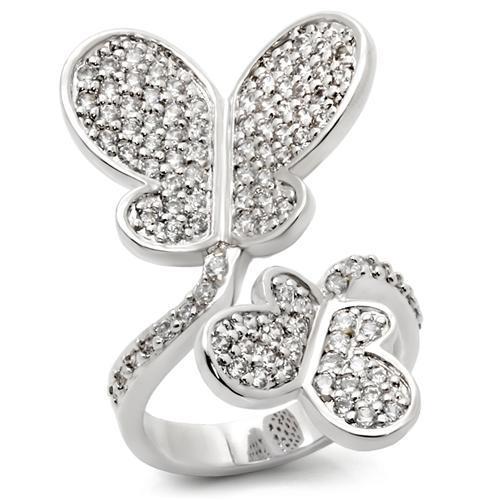 MA0W237 - Rhodium Brass Ring with AAA Grade CZ  in Clear