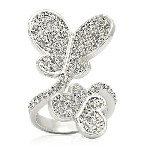 MA0W237 - Rhodium Brass Ring with AAA Grade CZ  in Clear