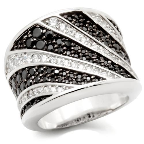 MA0W242 - Rhodium + Ruthenium Brass Ring with AAA Grade CZ  in Jet