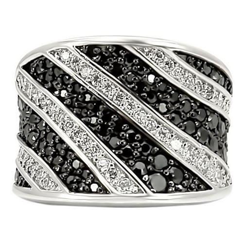 MA0W242 - Rhodium + Ruthenium Brass Ring with AAA Grade CZ  in Jet