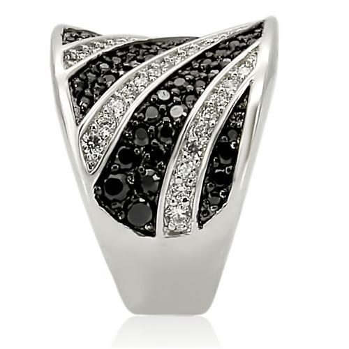 MA0W242 - Rhodium + Ruthenium Brass Ring with AAA Grade CZ  in Jet