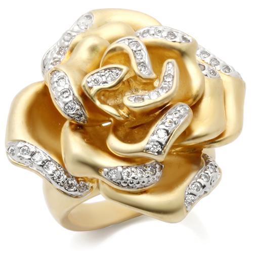 MA0W250 - Matte Gold & Rhodium Brass Ring with AAA Grade CZ  in Clear
