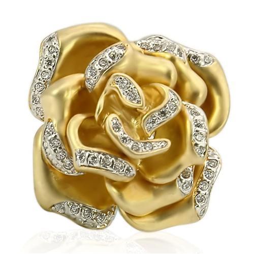 MA0W250 - Matte Gold & Rhodium Brass Ring with AAA Grade CZ  in Clear