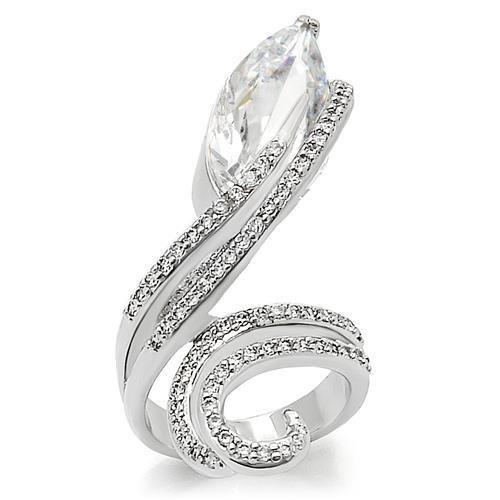 MA0W253 - Rhodium Brass Ring with AAA Grade CZ  in Clear