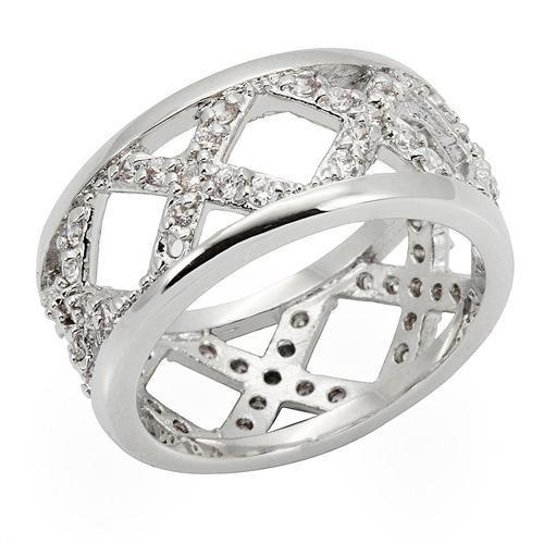 MA0W266 - Rhodium Brass Ring with AAA Grade CZ  in Clear