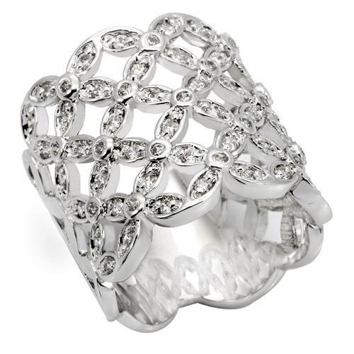 MA0W267 - Rhodium Brass Ring with AAA Grade CZ  in Clear