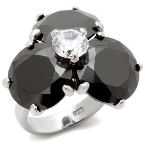 MA0W269 - Rhodium Brass Ring with AAA Grade CZ  in Jet