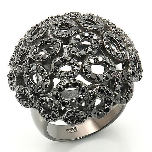MA0W278 - Ruthenium Brass Ring with AAA Grade CZ  in Jet