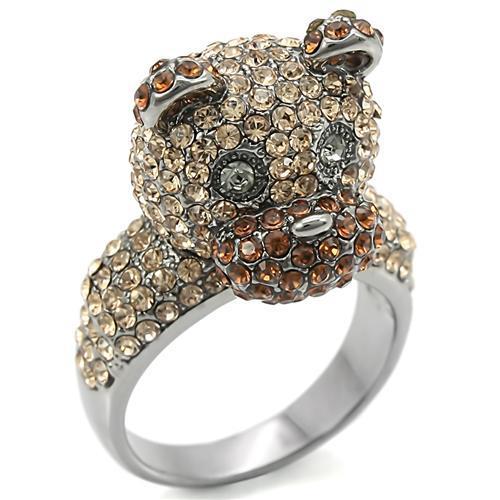 MA0W279 - Ruthenium Brass Ring with Top Grade Crystal  in Multi Color