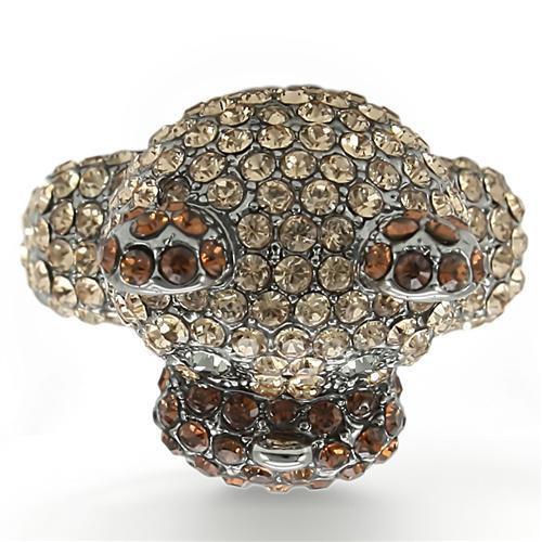 MA0W279 - Ruthenium Brass Ring with Top Grade Crystal  in Multi Color