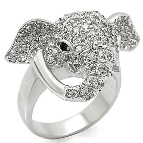MA0W280 - Rhodium Brass Ring with Top Grade Crystal  in Jet