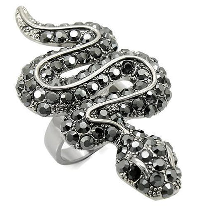 MA0W282 - Ruthenium Brass Ring with Top Grade Crystal  in Jet