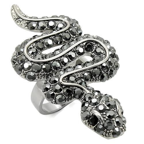 MA0W282 - Ruthenium Brass Ring with Top Grade Crystal  in Jet