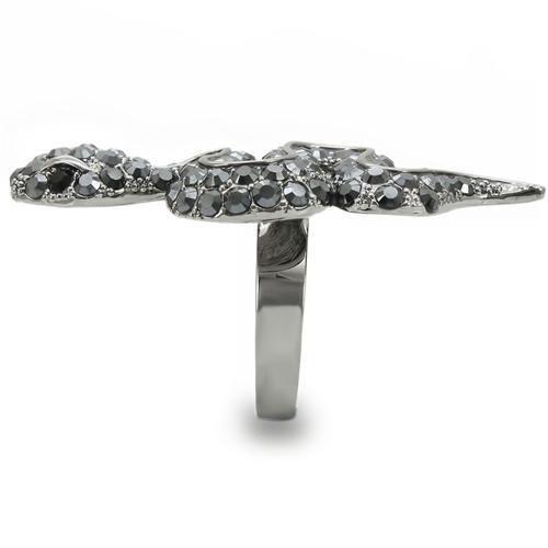 MA0W282 - Ruthenium Brass Ring with Top Grade Crystal  in Jet