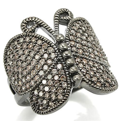 MA0W290 - Ruthenium Brass Ring with AAA Grade CZ  in Champagne