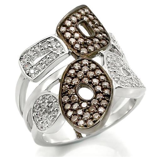 MA0W295 - Rhodium + Ruthenium Brass Ring with AAA Grade CZ  in Champagne
