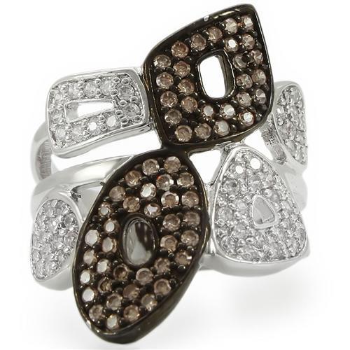 MA0W295 - Rhodium + Ruthenium Brass Ring with AAA Grade CZ  in Champagne