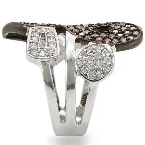 MA0W295 - Rhodium + Ruthenium Brass Ring with AAA Grade CZ  in Champagne