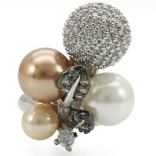 MA0W296 - Rhodium + Ruthenium Brass Ring with Synthetic Pearl in Multi Color