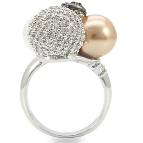 MA0W296 - Rhodium + Ruthenium Brass Ring with Synthetic Pearl in Multi Color