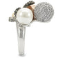 MA0W296 - Rhodium + Ruthenium Brass Ring with Synthetic Pearl in Multi Color