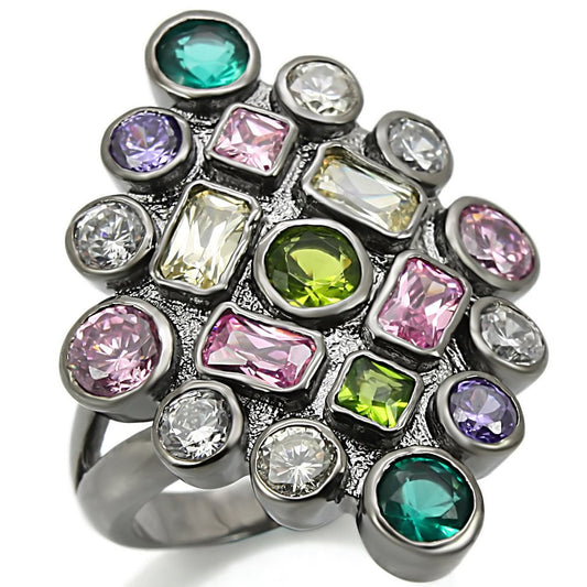 MA0W297 - Ruthenium Brass Ring with AAA Grade CZ  in Multi Color