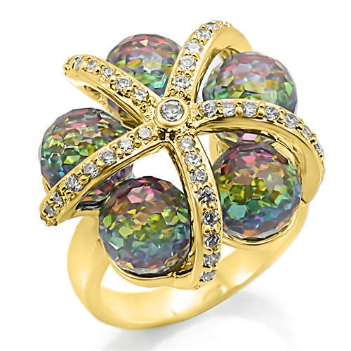 MA0W299 - Gold Plated Brass Ring with Top Grade Crystal  in Multi Color