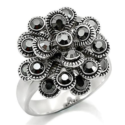 MA0W301 - Rhodium Brass Ring with Top Grade Crystal  in Jet