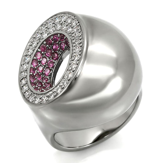 MA0W304 - Ruthenium Brass Ring with Synthetic Garnet in Ruby