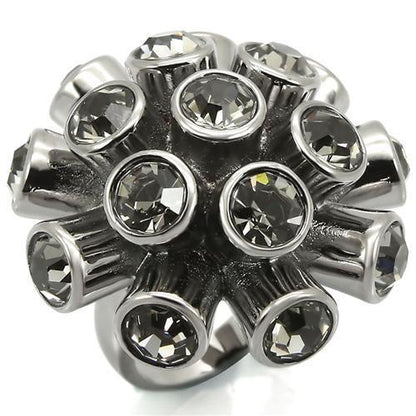 MA0W306 - Ruthenium Brass Ring with Top Grade Crystal  in Jet