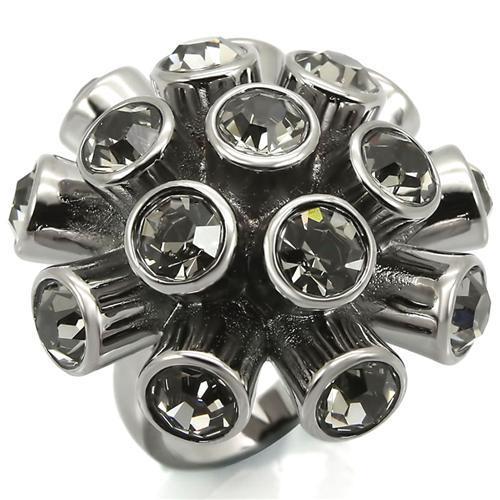 MA0W306 - Ruthenium Brass Ring with Top Grade Crystal  in Jet